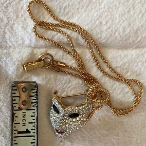 Swarovski Mask pin with necklace, signed, rhinestones, excellent condition